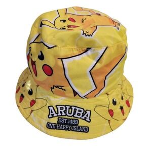 Pokemon Pikachu AOP Bucket Hat Yellow Aruba One Happy Island Drawstring Men